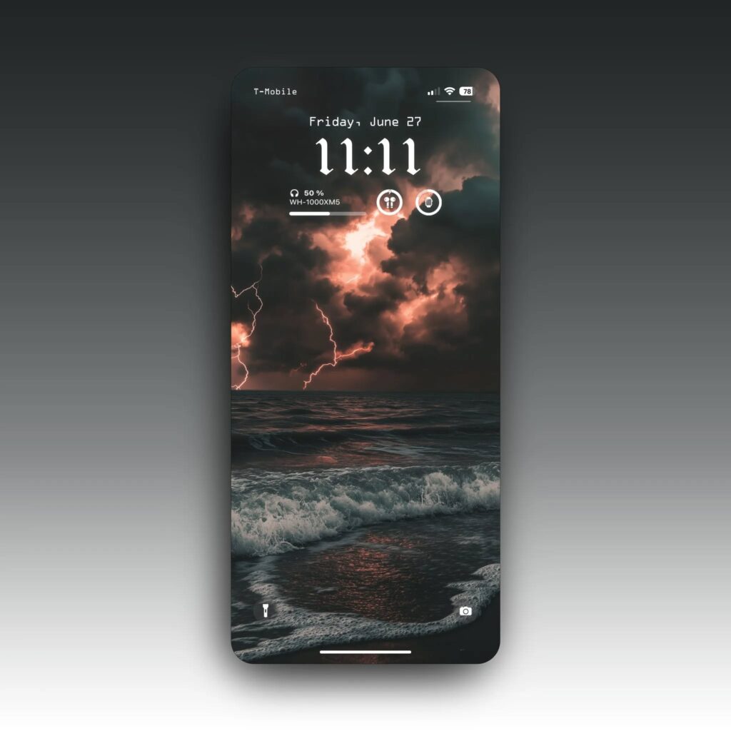 4K Dark Stormy Ocean Wallpaper Mockup: See how this stunning image looks on a phone screen, showcasing the vibrant colors and dramatic lighting.