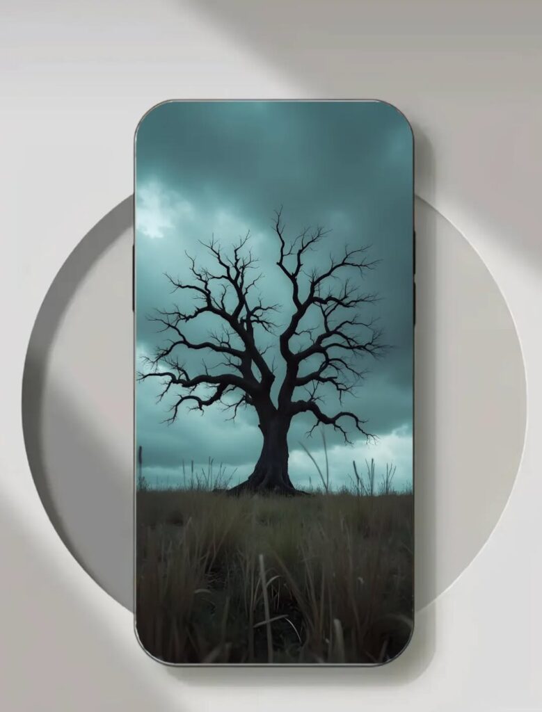 4K Dark Lonely Tree Wallpaper Mockup: See how this stunning wallpaper looks on your device.