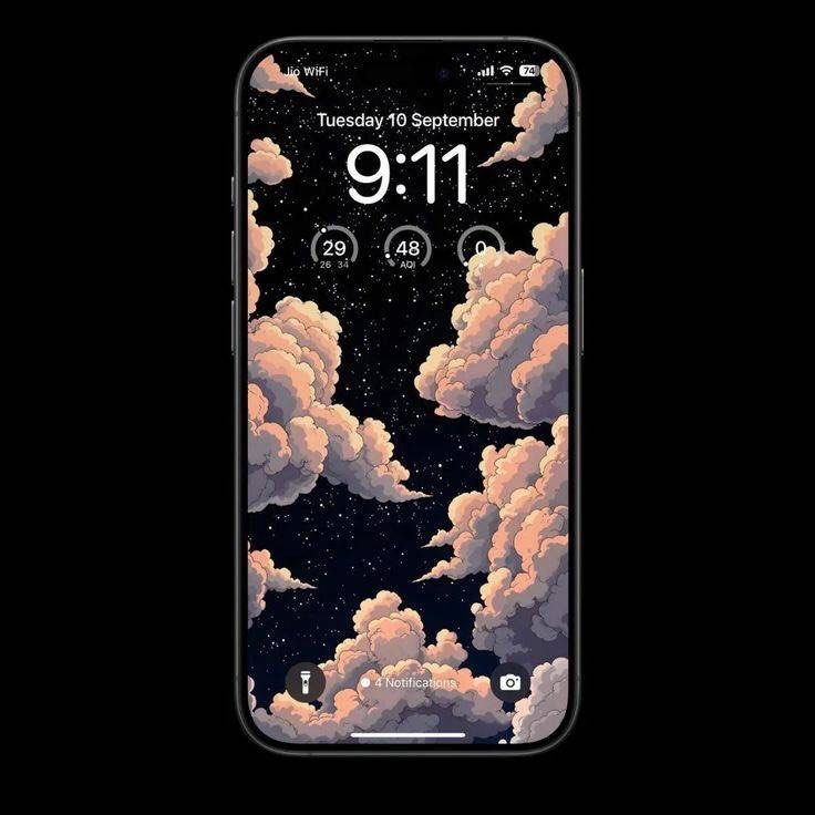 4K Dreamy Cloud Night Wallpaper Mockup: See the wallpaper displayed on an iPhone.