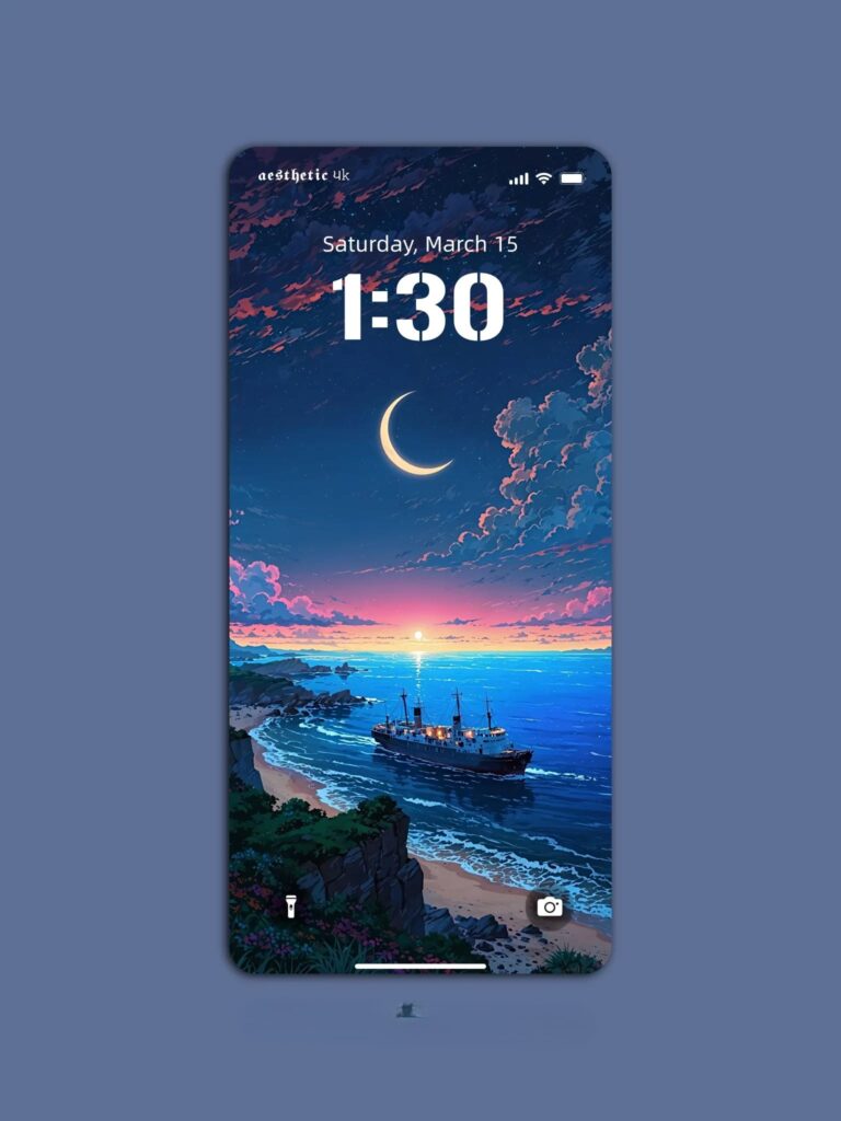 4K Dreamy Coastal Sunset Wallpaper Mockup: The wallpaper displayed on a phone screen, showcasing its vibrant colors and serene atmosphere.