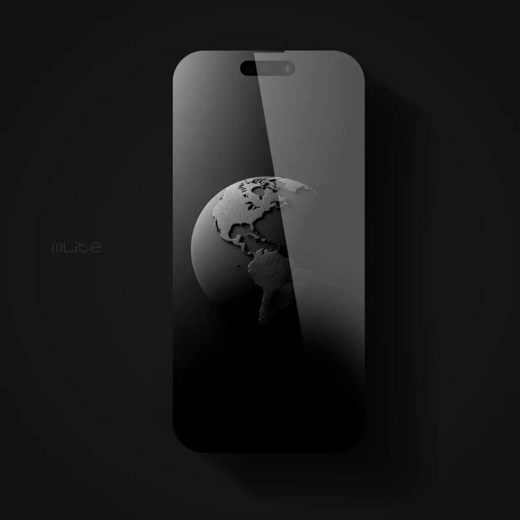 4K Dark Earth Globe Wallpaper Mockup: The wallpaper displayed on a sleek black phone against a matching background, showing its dark and moody aesthetic.